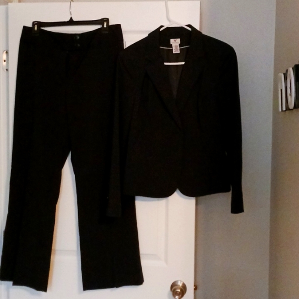 Black pinstripe suit, size 14